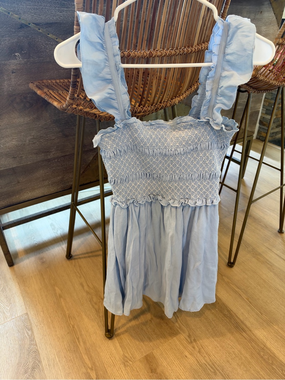 Altar'd State Light Blue Smocked Ruffle Strap Mini Dress